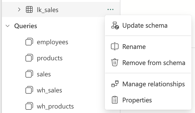 Options of tables